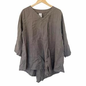 Matchpoint USA Gray Assymetrical 100% Linen Lagenlook Shirt Sz L